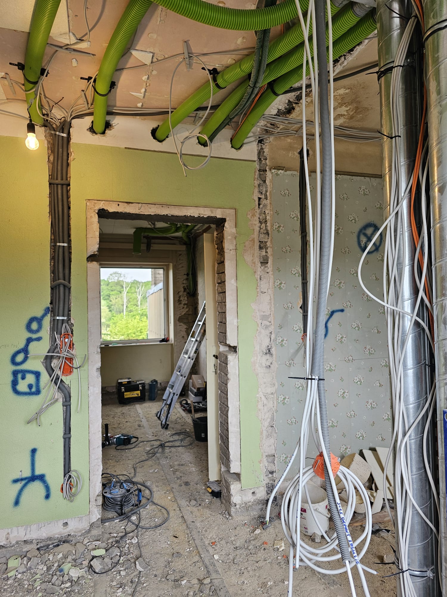 Demolition and new electrical routing during renovation